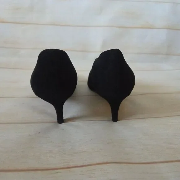 J. Crew Suede Leather Kitten Heels Pointy Toe Slide Women Shoes Size 6 1/2 Black - Picture 8 of 13
